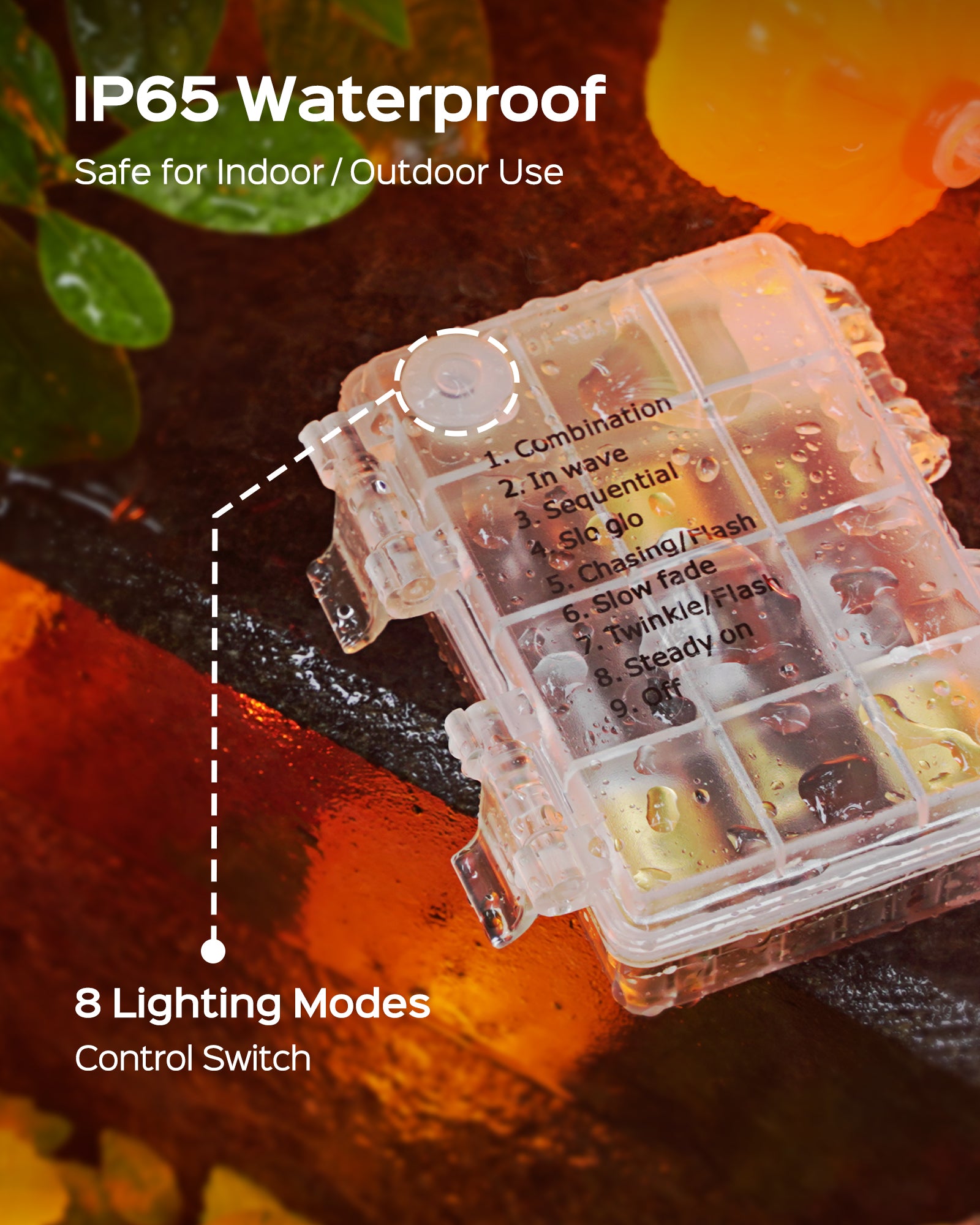 JACKYLED Halloween String Lights 60-LED Pumpkin & Maple Leaf Lights 30FT 8 Modes with Remote & Timer IP65 Waterproof Battery-Powered for Indoor & Outdoor Halloween Decorations
