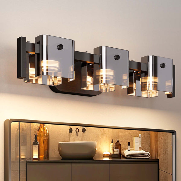 JACKYLED Bathroom Light Fixture, Modern 3-Light Vanity Lights with Art Glass Shades, 3 Color Temperatures LED Bathroom Lighting Fixture Over Mirror, 20W 1200 Lumen 30° Adjustable