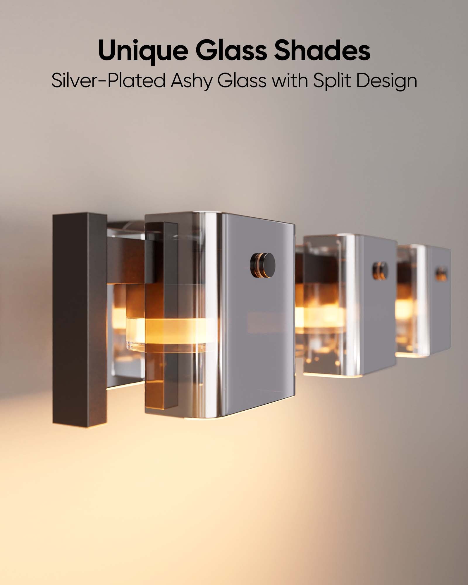 JACKYLED Bathroom Light Fixture, Modern 3-Light Vanity Lights with Art Glass Shades, 3 Color Temperatures LED Bathroom Lighting Fixture Over Mirror, 20W 1200 Lumen 30° Adjustable