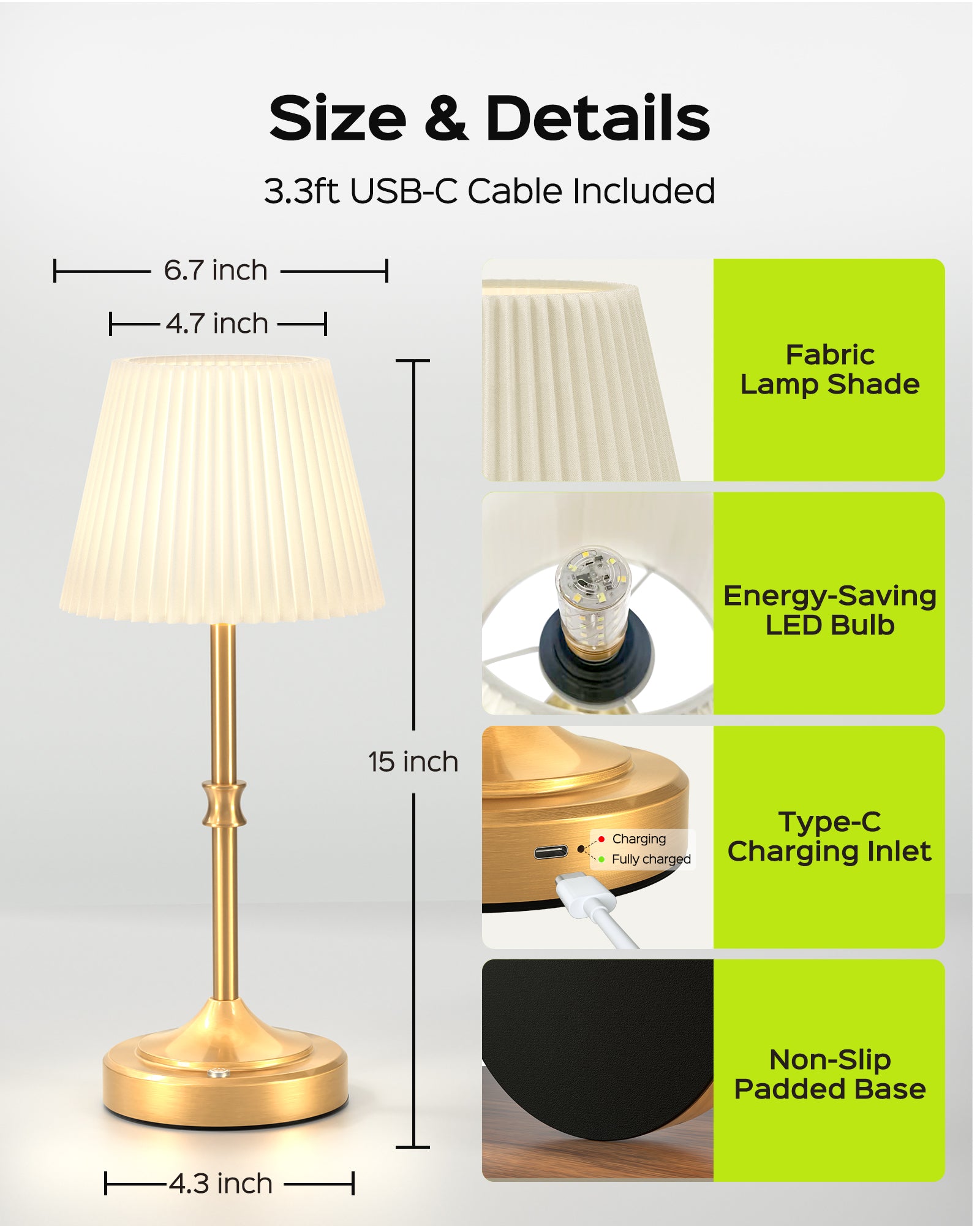 JACKYLED Cordless Table Lamp Set Of 2 – 3 Color Dimmable, 5400mAh Battery, Portable Touch Lamp With Fabric Shade