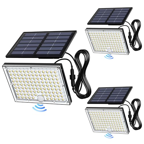 JACKYLED Solar Lights Outdoor Waterproof, Motion Sensor Flood Light 113 LED Bright Cool White Dusk to Dawn Solar Powered Outdoor Lights for Backyard Porch Garden Patio Garage (3 Pack)