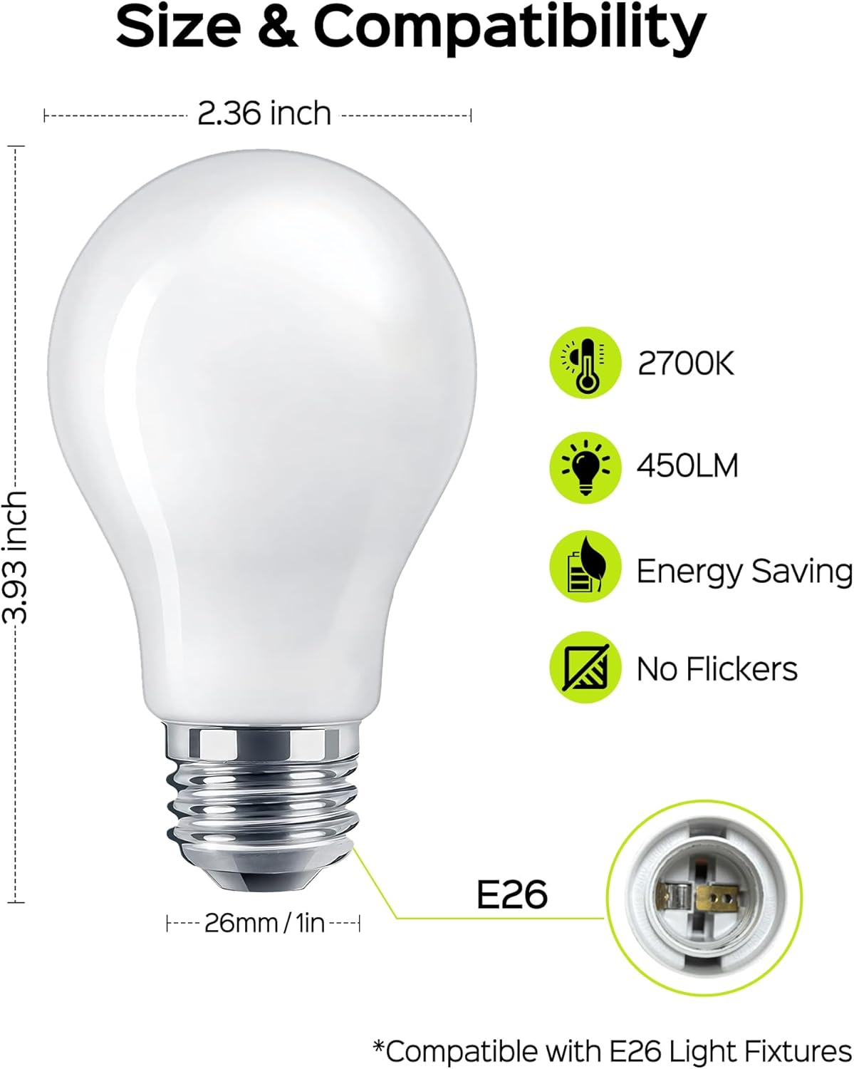 A19 LED Light Bulb E26 Medium Base 450 Lumens