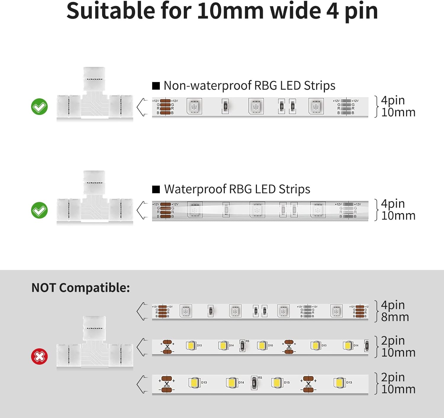 T Shape 4 Pins Connector 10-Pack