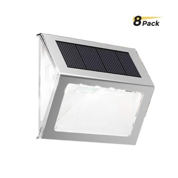 8-Pack Solar Step Lights 3-Side Stainless Steel Waterproof