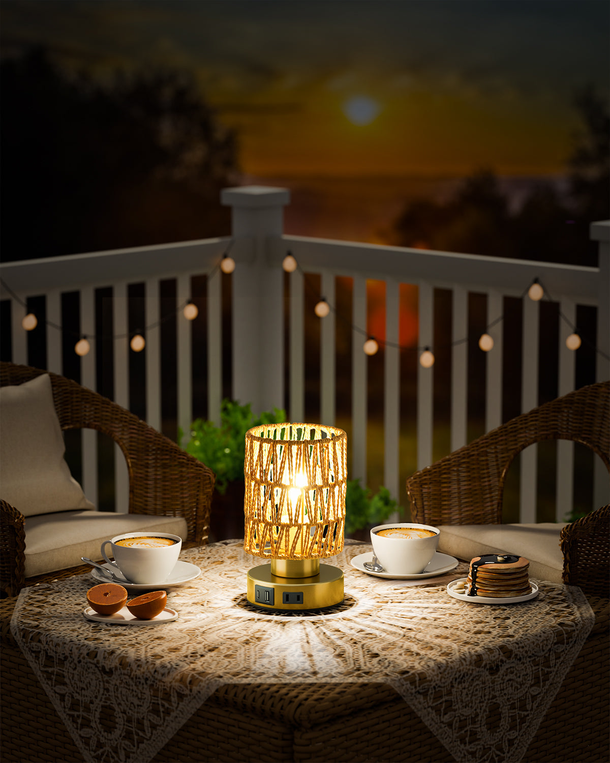 JACKYLED Touch Bedside Lamp with USB-C, USB-A &amp; AC Outlet, 3-Level Dimmable Warm White Light, Small Plug-in Table Lamps for Nightstand, Bedroom, Living Room, Home Office, Dorm(Handwoven Boho Shade