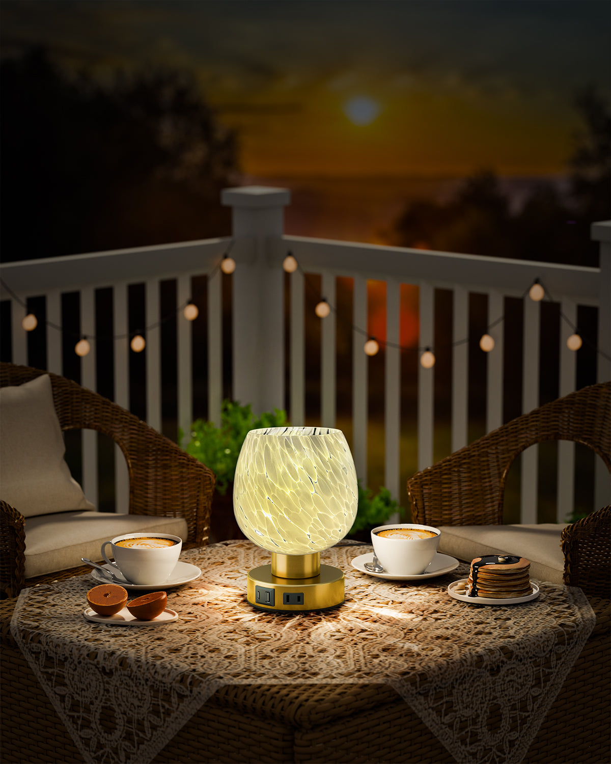 JACKYLED Touch Bedside Lamp with USB-C, USB-A & AC Outlet, 3-Level Dimmable Warm White Light, Small Plug-in Table Lamps for Nightstand, Bedroom, Living Room, Home Office, Dorm (Murano-Inspired Shade)