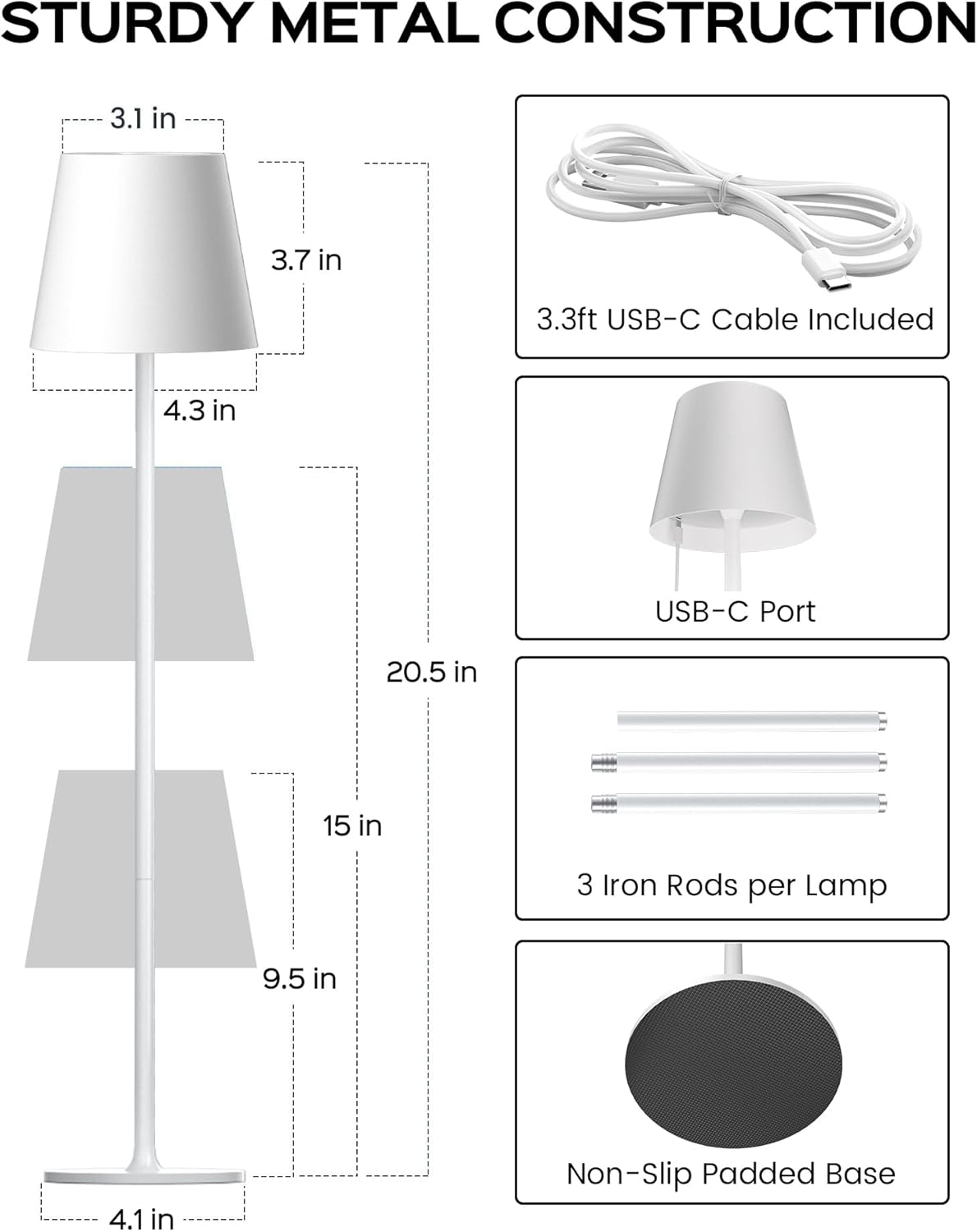 Cordless Table Lamps Rechargeable, 3 Adjustable Height