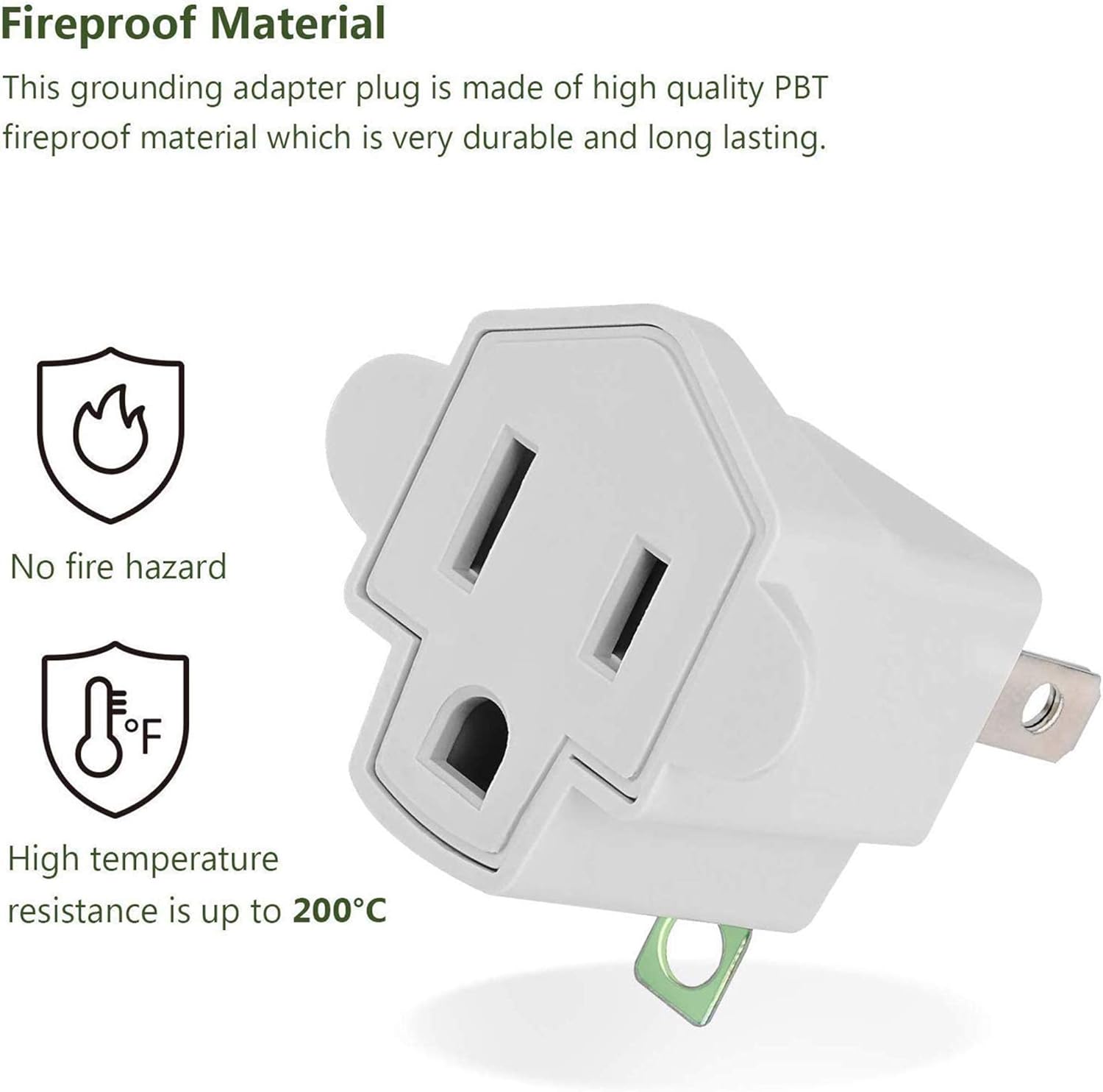 3 Prong to 2 Prong Polarized Grounding Adapter Wall Outlet Converter