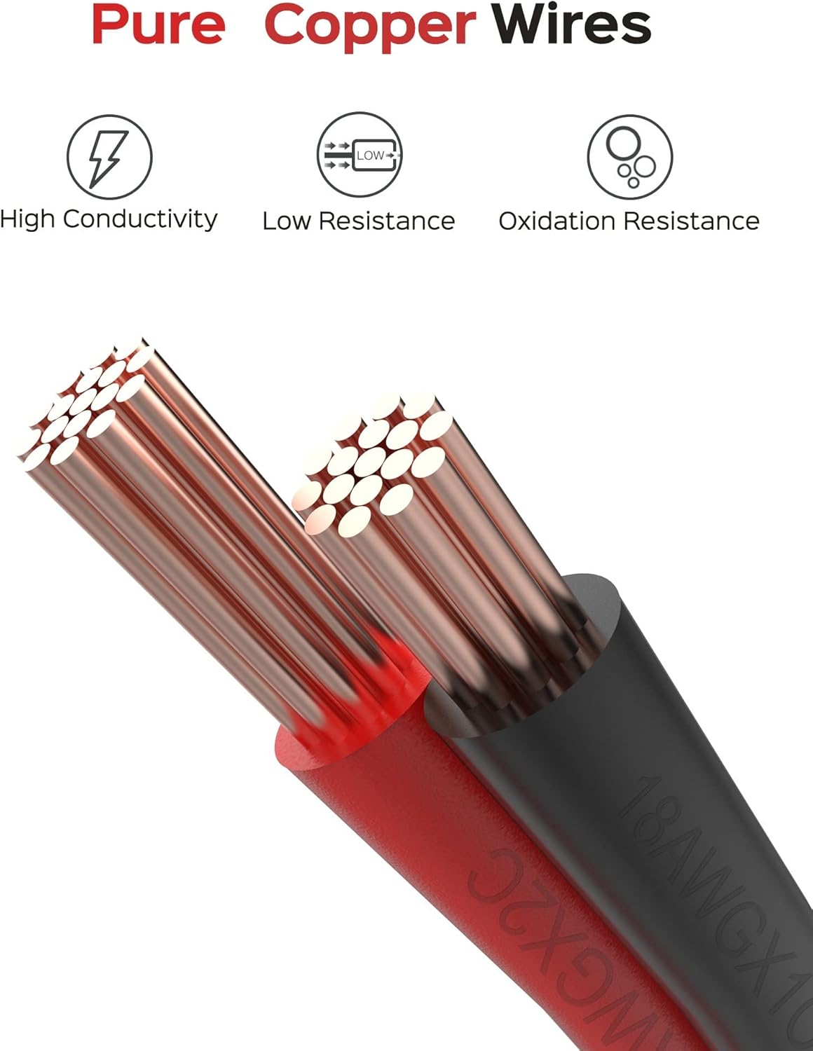 18AWG 2 Wire Electrical Cord Red and Black