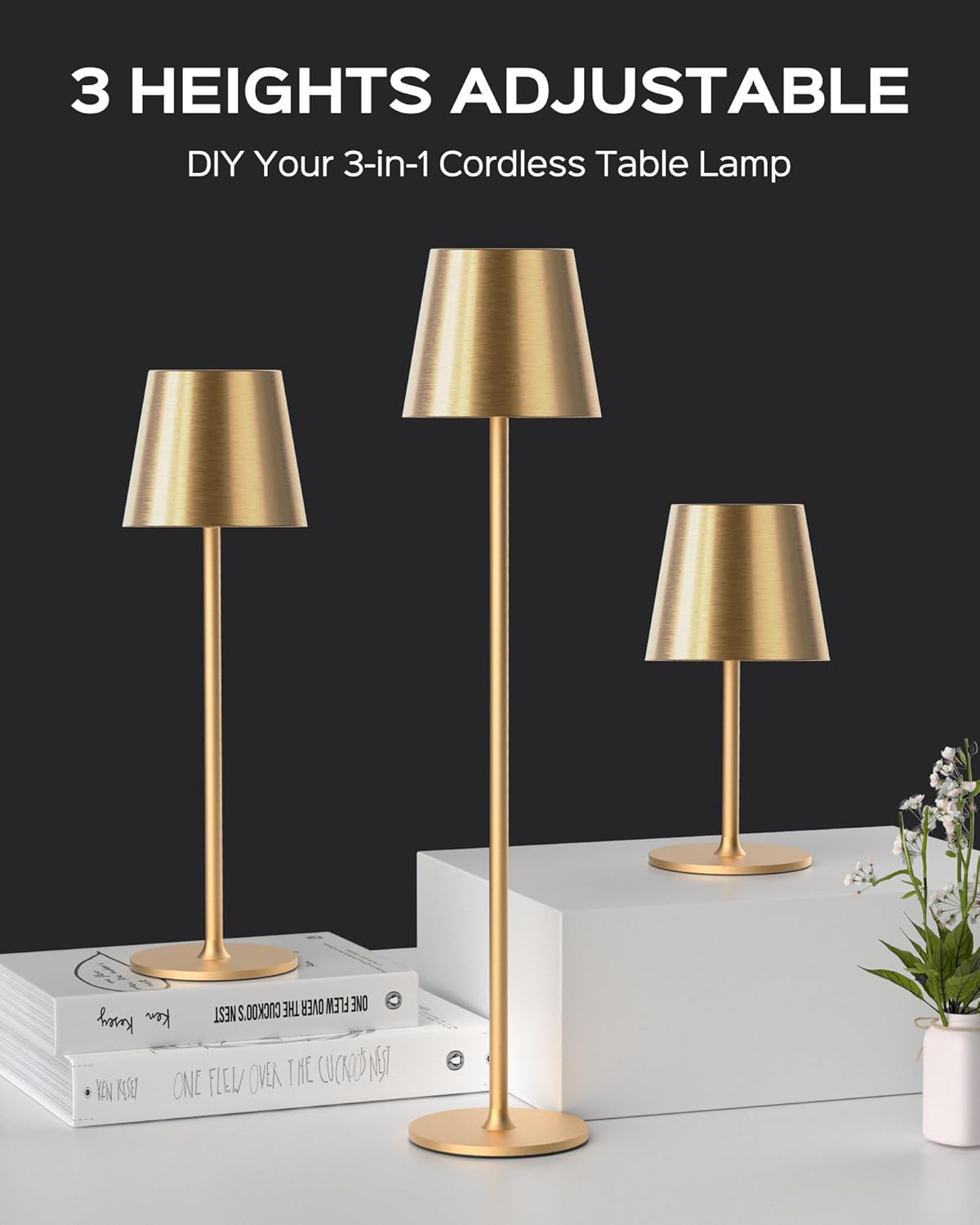 JACKYLED Cordless Table Lamps Rechargeable,Outdoor-Gold