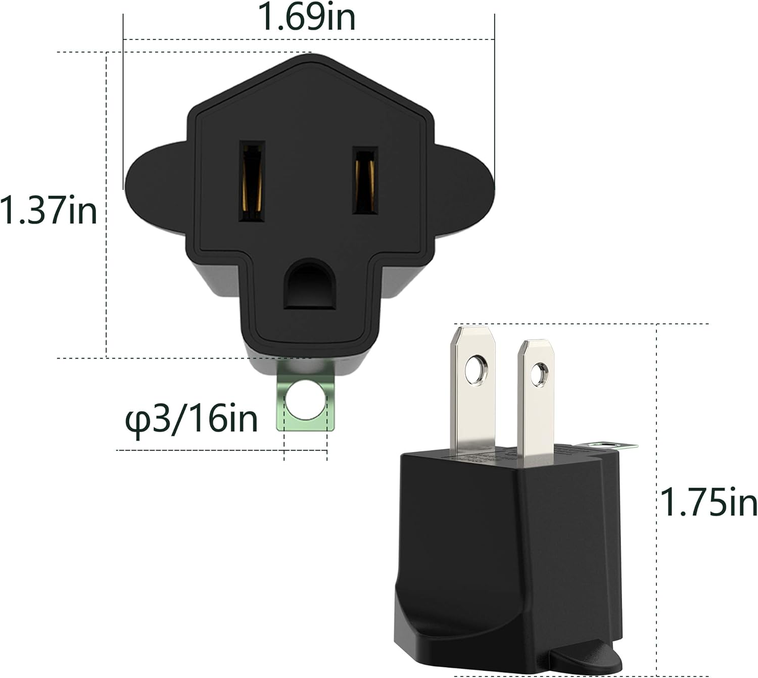 4 Pack 3-2 Prong Adapters Grounding Adapter