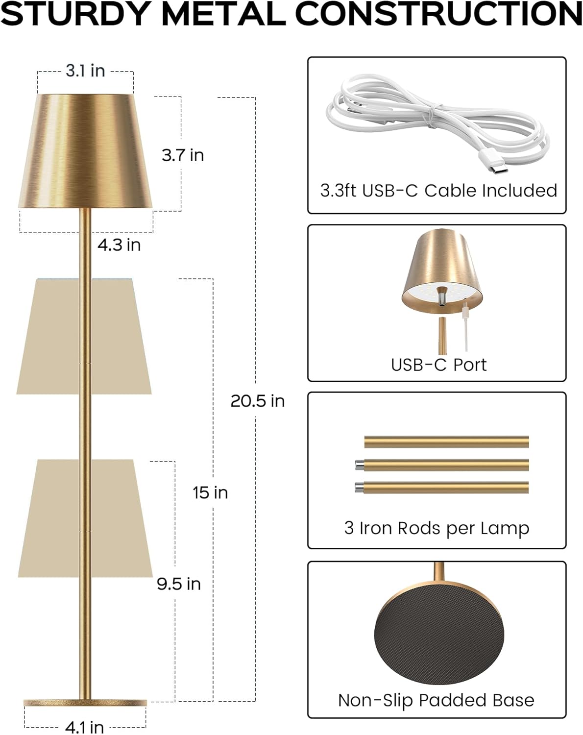 JACKYLED Cordless Table Lamps Rechargeable,Outdoor-Gold