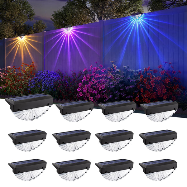 JACKYLED Solar Fence Lights RGB LED Accent Lighting with 180° Fan-Shaped Pattern, 20H Runtime, 8 Lighting Modes, Outdoor Waterproof Railing Light for Yard, Patio, Porch, Garden