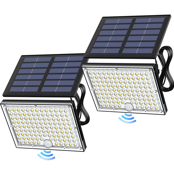 JACKYLED Motion Solar Lights Outdoor, 113 LED Cool White Bright Solar Flood Lights Waterproof, Dusk to Dawn Outdoor Solar Powered Security Lights for Fence Porch Patio Yard Garage