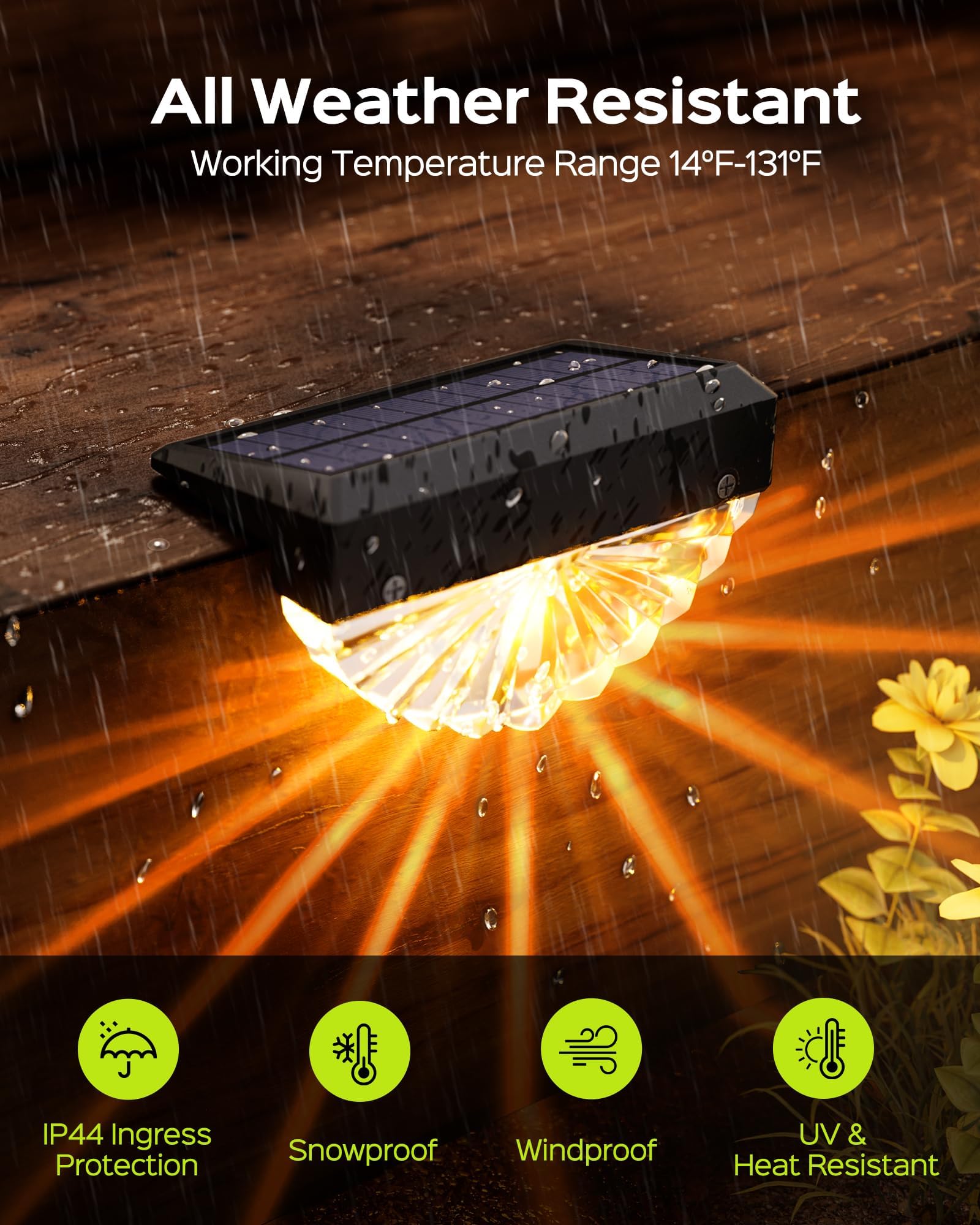 JACKYLED Solar Fence Lights RGB LED Accent Lighting with 180° Fan-Shaped Pattern, 20H Runtime, 8 Lighting Modes, Outdoor Waterproof Railing Light for Yard, Patio, Porch, Garden
