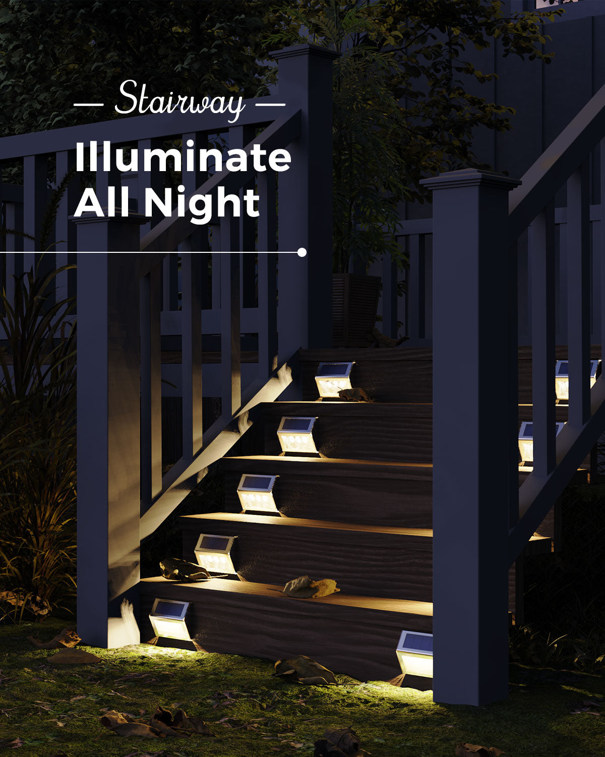 Upgraded 3 LED Waterproof Solar Stair Lights Dusk to Dawn