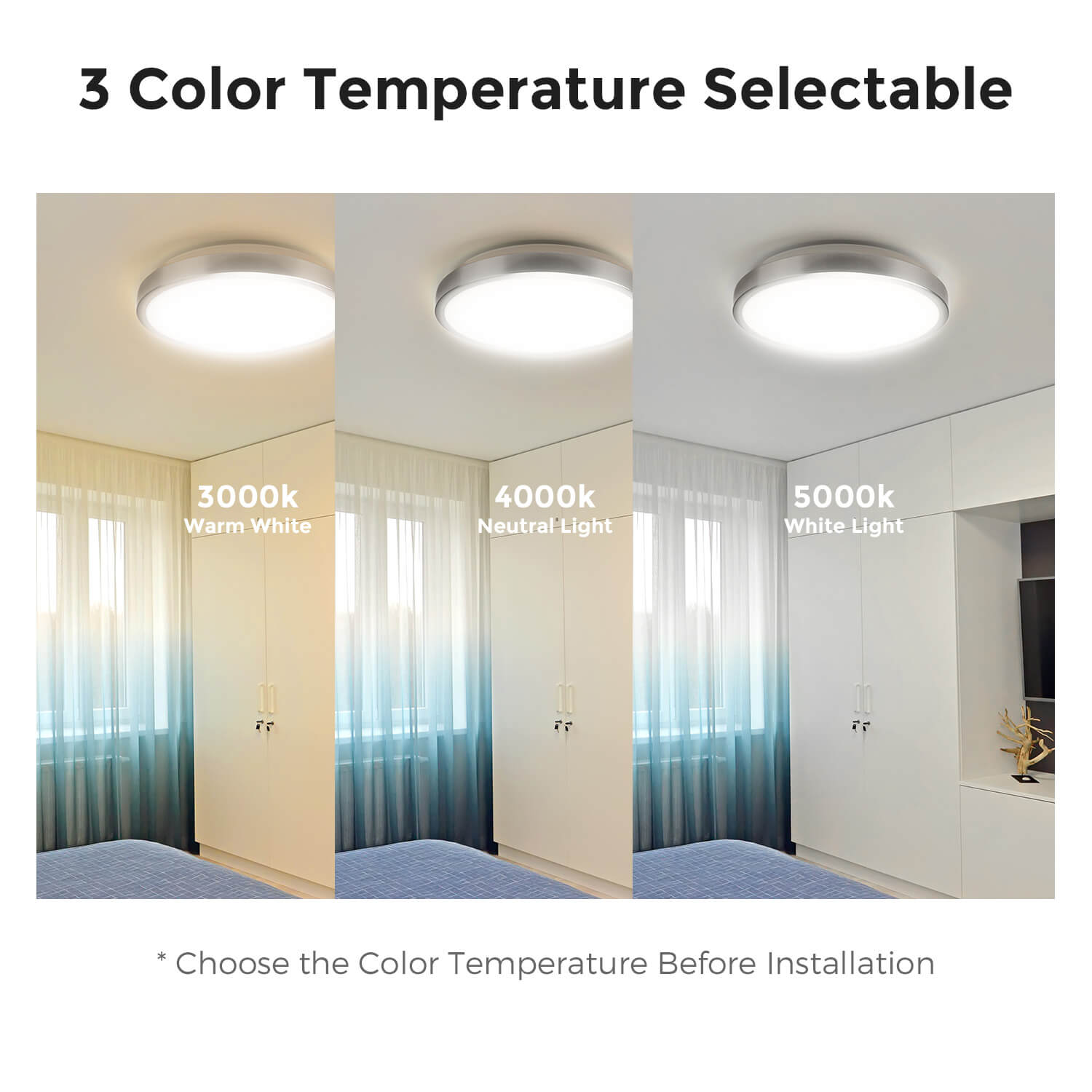 UL-Listed 3 Color Temperature LED Flush Mount Ceiling Light