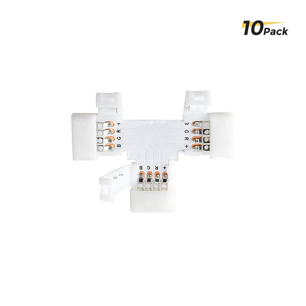 T Shape 4 Pins LED Light Strip Connector 10-Pack (32Pcs Clips)