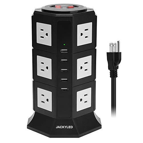 JACKYLED 12 AC outlets Power Strip Tower Black/White & Black