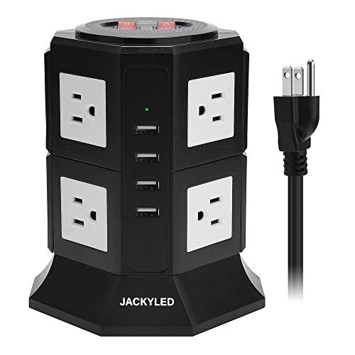 JACKYLED 8 AC outlets  USB Power Strip Tower White & Black/Black