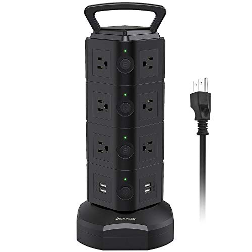 JACKYLED Power Strip Tower Surge Protector 6 USB Ports Charging Station  6.5ft Cord
