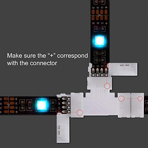 T Shape 4 Pins LED Light Strip Connector 10-Pack (32Pcs Clips)