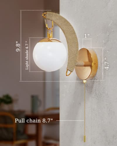 Vintage Brass Wall Sconces Pull Chain Switch (G9 Bulbs Included)