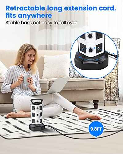 Power Strip Tower Surge Protector 1625W 13A USB Ports Charging