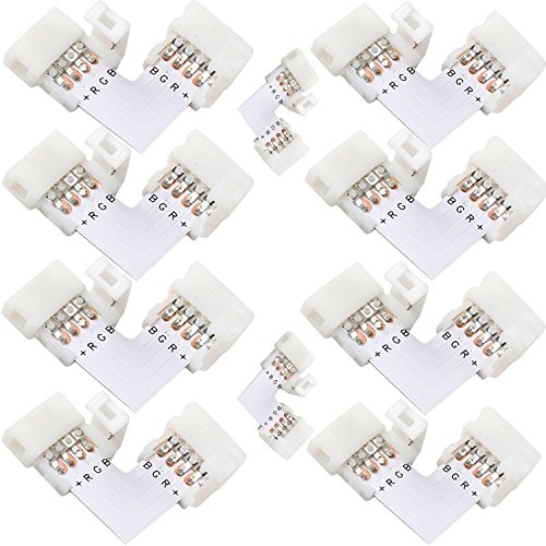 JACKYLED 10 Pcs 4-Pin RGB LED Light Strip Connectors PBC 10mm Wide Gapless  LED Tape Light Clips Solderless Adapter Connectors for SMD 5050 Multicolor  LED Strips (White) 