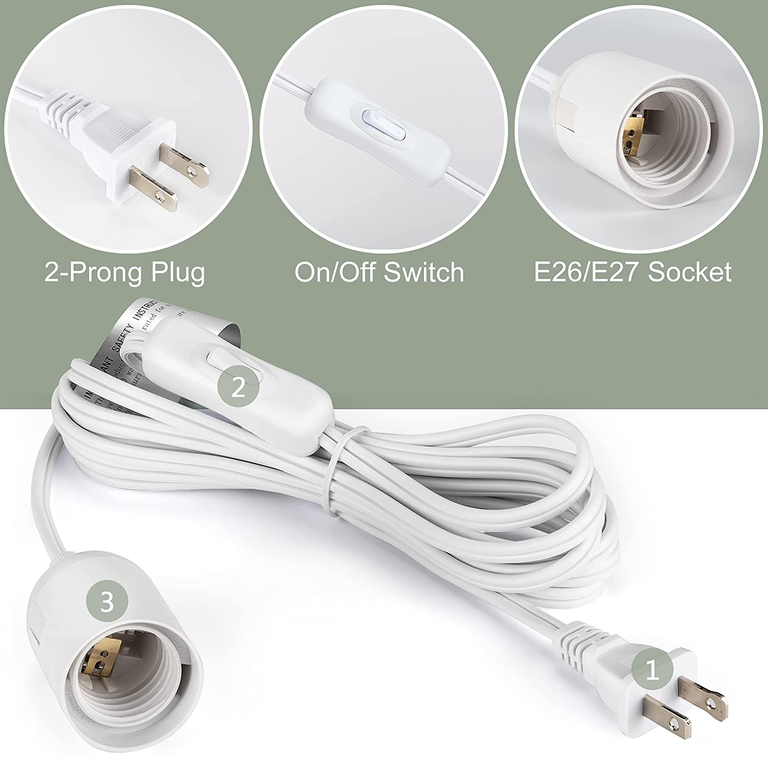 12Ft E26 E27 Socket On/Off Switch Extension Hanging Lantern Cord Cable ...