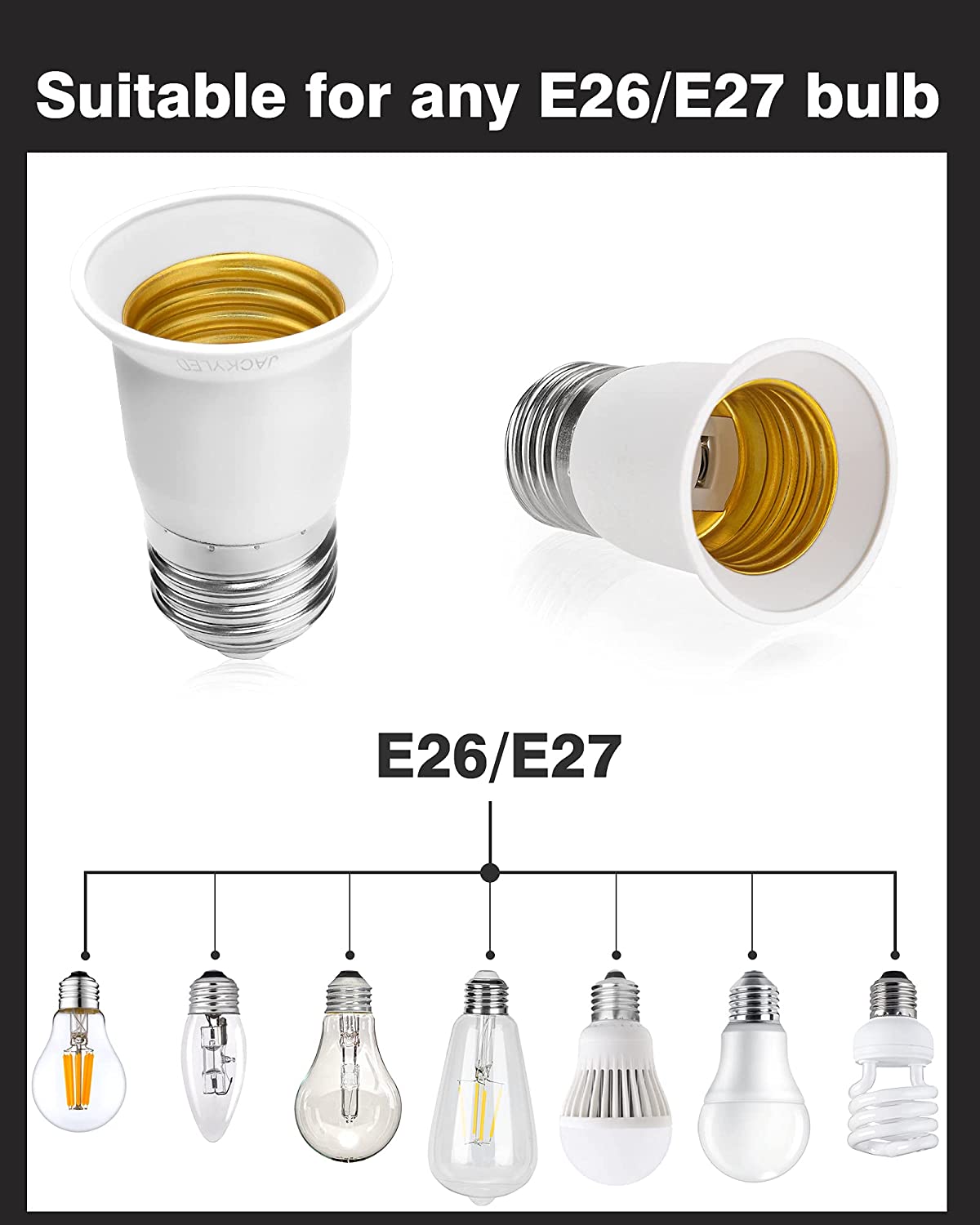 E26 to E26/E27 Light Bulb Socket Extender Light Adapter