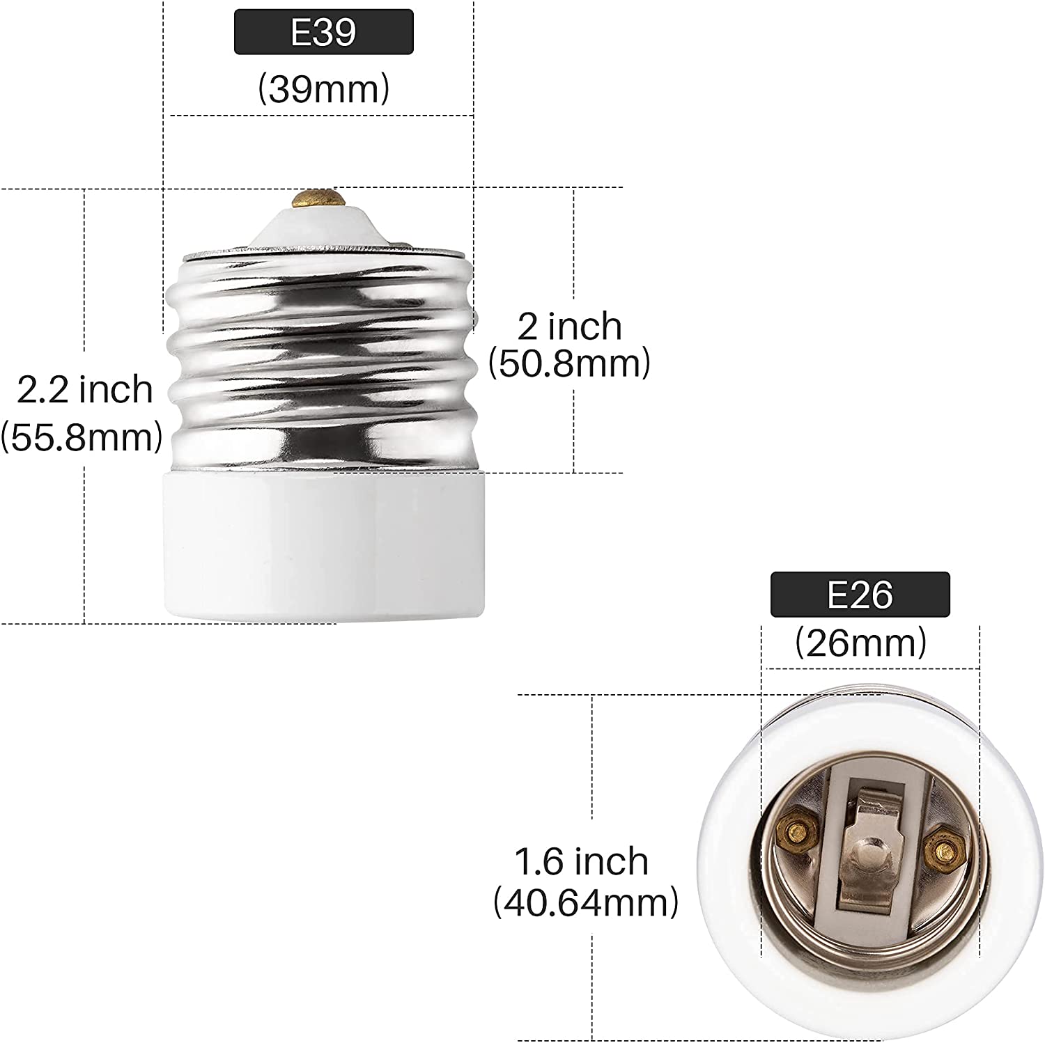 UL-listed E39 to E26 Adapter 250V 660W Light Bulb Adapter