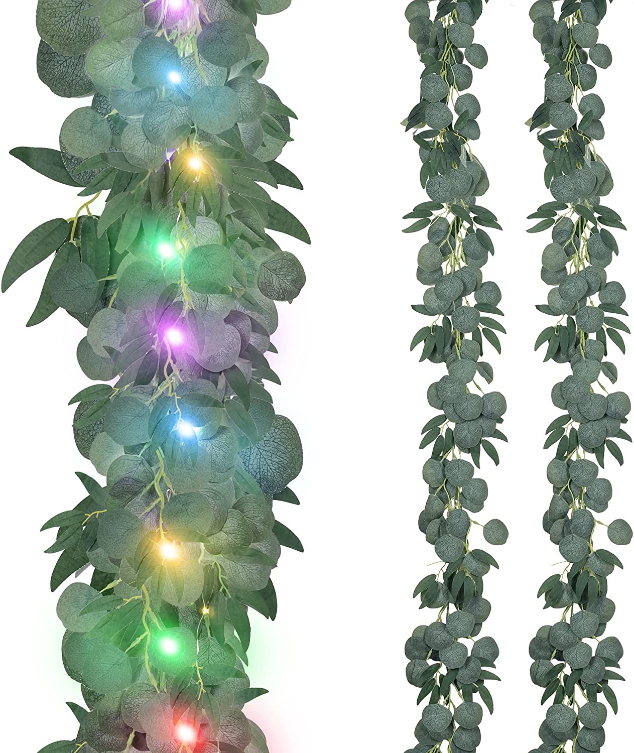 Artificial Eucalyptus Garland with Willow Leaves and Fairy Lights