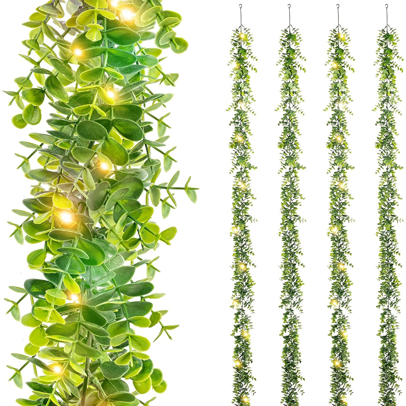 5.9 ft 4-Pack Artificial Eucalyptus Garland String Lights Dimmable
